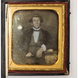 1/6th Plate Daguerreotype Of A Young Man In Half A Union Case With Cover